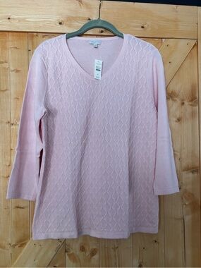 NWT Talbots Women’s Pink Diamond Textured‎ Knit V-Neck Sweater Size M